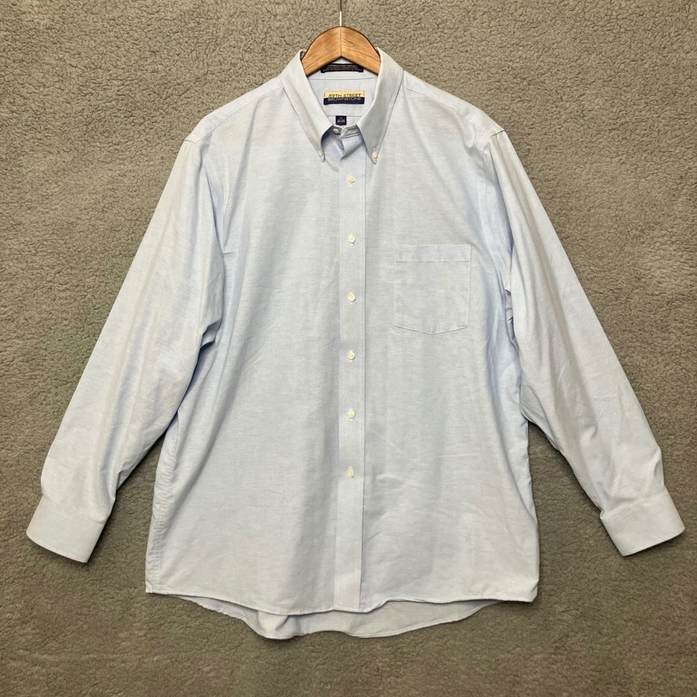 59th Street‎ Brownstone Wrinkle Free Oxford Dress Shirt Men 17 34/35 Light Blue